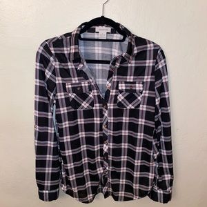 NWT Black plaid button down shirt (Medium)